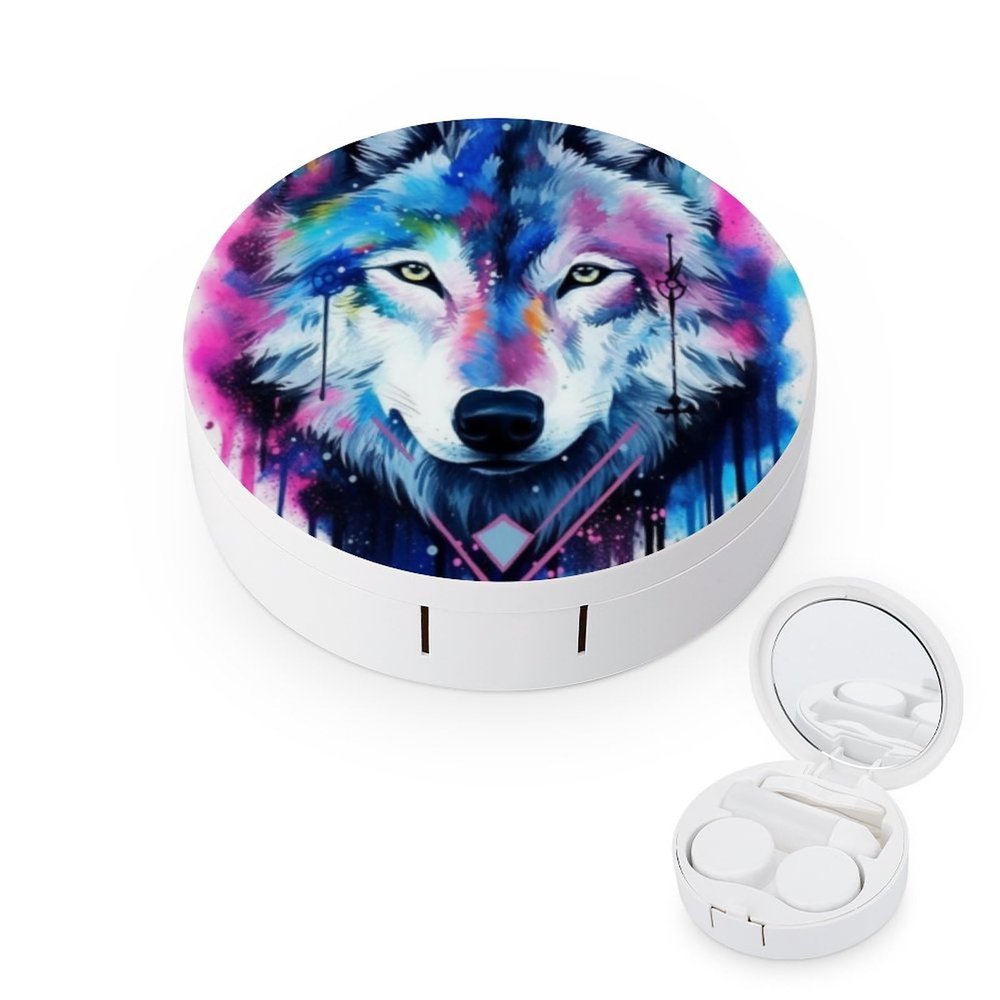 VHPVHP Contact Lenses Case Kit, Wolf Blue Contact Lens Case with Mirror,Portable Contact Box Travel Kit with Tweezers Remover for Outdoor And Office Daily Use
