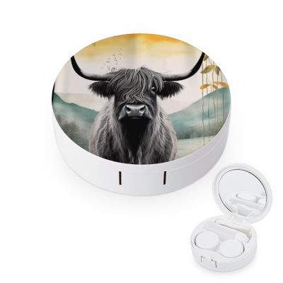 VHPVHP Contact Lenses Case Kit, Cow Sunset Contact Lens Case with Mirror,Portable Contact Box Travel Kit with Tweezers Remover for Outdoor And Office Daily Use