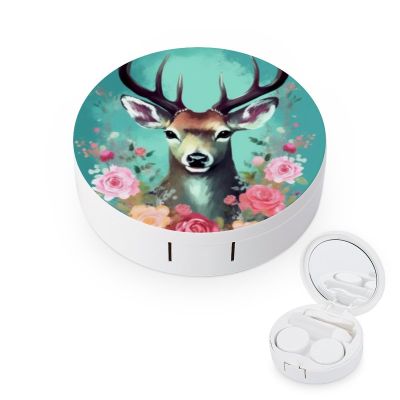 VHPVHP Contact Lenses Case Kit, Deer Contact Lens Case with Mirror,Portable Contact Box Travel Kit with Tweezers Remover for Outdoor And Office Daily Use