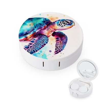 VHPVHP Contact Lenses Case Kit, Watercolor Art Sea Turtle Contact Lens Case with Mirror,Portable Contact Box Travel Kit with Tweezers Remover for Outdoor And Office Daily Use