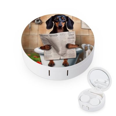VHPVHP Contact Lenses Case Kit, A Dachshund Sitting Toilet Reading A Newspaper Contact Lens Case with Mirror,Portable Contact Box Travel Kit with Tweezers Remover for Outdoor And Office Daily Use