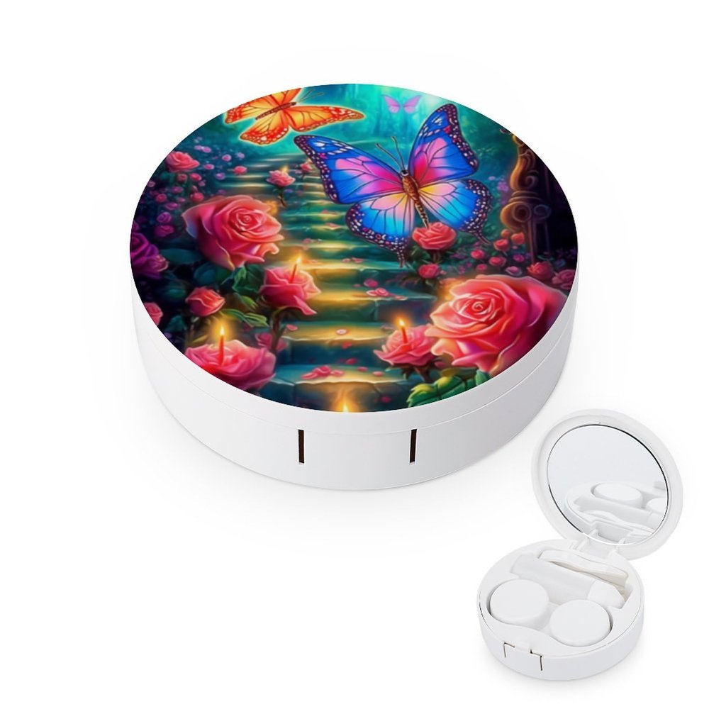 VHPVHP Contact Lenses Case Kit, Butterfly With Rose Contact Lens Case with Mirror,Portable Contact Box Travel Kit with Tweezers Remover for Outdoor And Office Daily Use