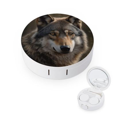 VHPVHP Contact Lenses Case Kit, Wolf in The Forest Contact Lens Case with Mirror,Portable Contact Box Travel Kit with Tweezers Remover for Outdoor And Office Daily Use