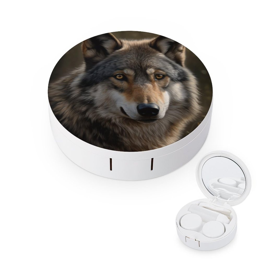 VHPVHP Contact Lenses Case Kit, Wolf in The Forest Contact Lens Case with Mirror,Portable Contact Box Travel Kit with Tweezers Remover for Outdoor And Office Daily Use