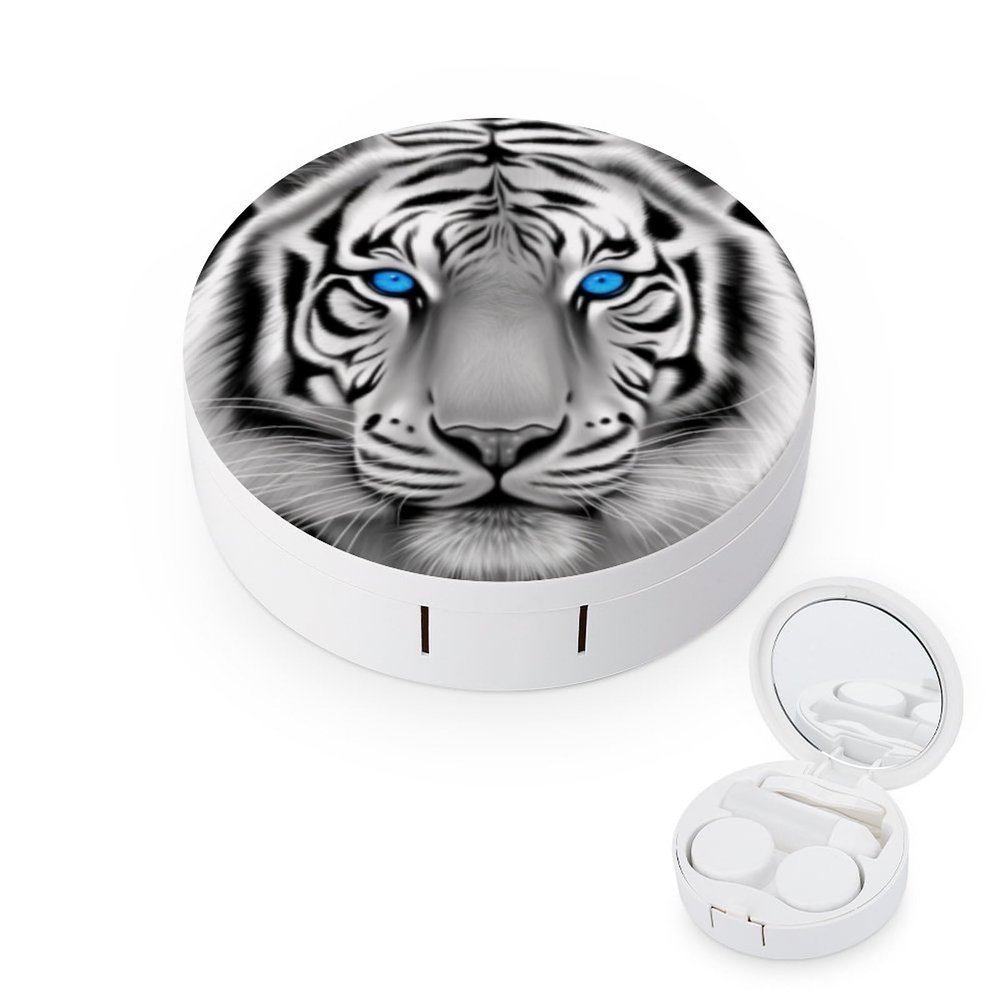 VHPVHP Contact Lenses Case Kit, White Tiger Contact Lens Case with Mirror,Portable Contact Box Travel Kit with Tweezers Remover for Outdoor And Office Daily Use