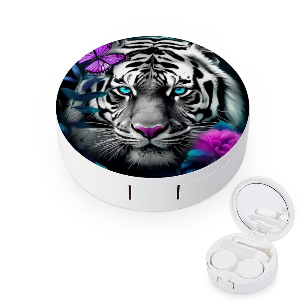 VHPVHP Contact Lenses Case Kit, Art Tiger Contact Lens Case with Mirror,Portable Contact Box Travel Kit with Tweezers Remover for Outdoor And Office Daily Use