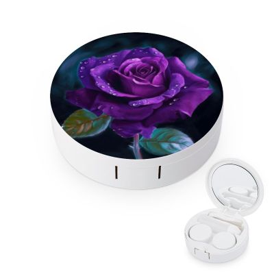 VHPVHP Contact Lenses Case Kit, Purple Rose Contact Lens Case with Mirror,Portable Contact Box Travel Kit with Tweezers Remover for Outdoor And Office Daily Use