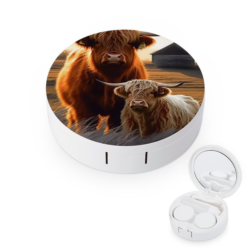 VHPVHP Contact Lenses Case Kit, Two Highland Cow Contact Lens Case with Mirror,Portable Contact Box Travel Kit with Tweezers Remover for Outdoor And Office Daily Use