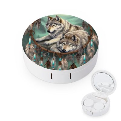 VHPVHP Contact Lenses Case Kit, Wolves Lying in A Dreamcatcher Contact Lens Case with Mirror,Portable Contact Box Travel Kit with Tweezers Remover for Outdoor And Office Daily Use