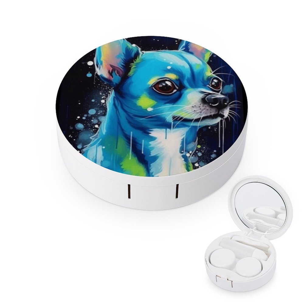 VHPVHP Contact Lenses Case Kit, Chihuahua Pet Dog Contact Lens Case with Mirror,Portable Contact Box Travel Kit with Tweezers Remover for Outdoor And Office Daily Use