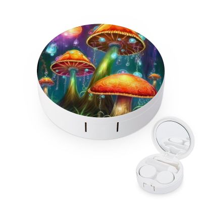 VHPVHP Contact Lenses Case Kit, Mystical Mushrooms Contact Lens Case with Mirror,Portable Contact Box Travel Kit with Tweezers Remover for Outdoor And Office Daily Use