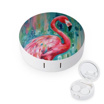 VHPVHP Contact Lenses Case Kit, Flamingo Contact Lens Case with Mirror,Portable Contact Box Travel Kit with Tweezers Remover for Outdoor And Office Daily Use