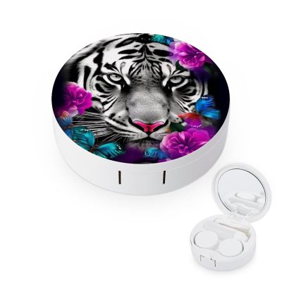 VHPVHP Contact Lenses Case Kit, A Tiger with Color Blue Eyes Contact Lens Case with Mirror,Portable Contact Box Travel Kit with Tweezers Remover for Outdoor And Office Daily Use