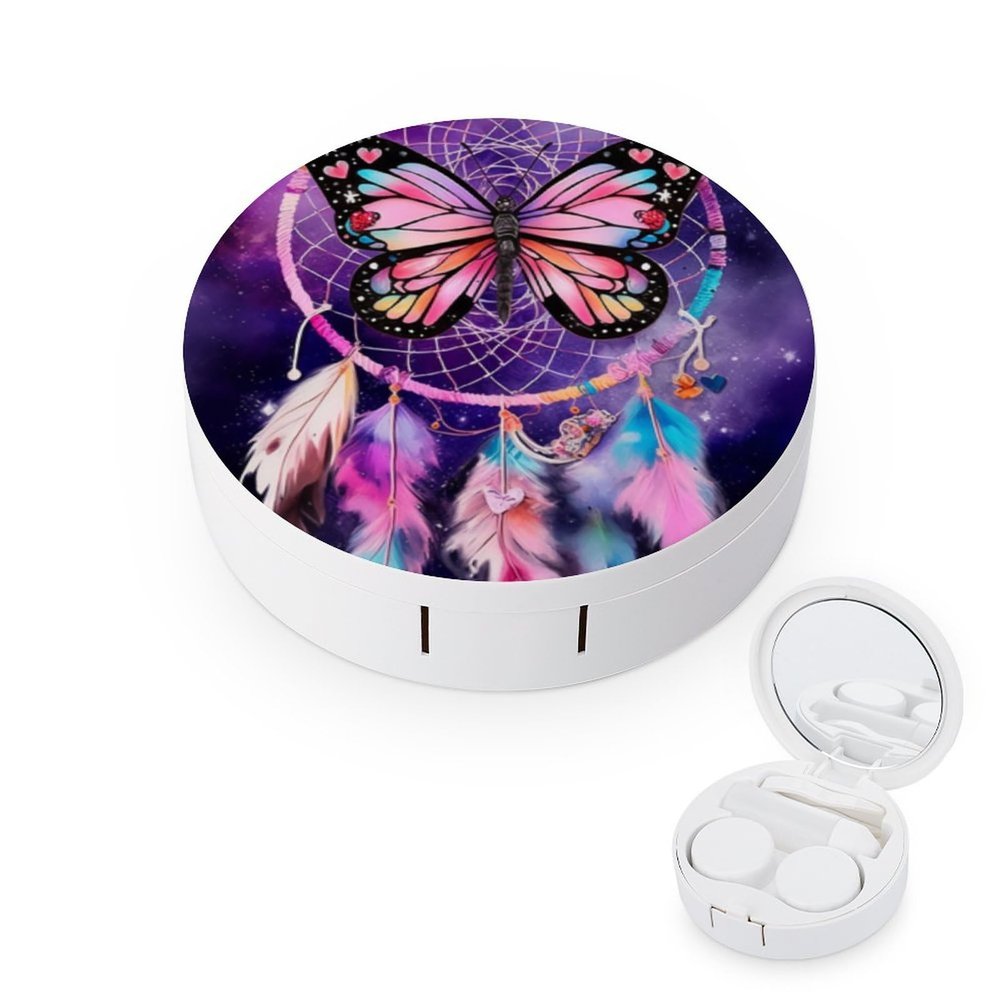 VHPVHP Contact Lenses Case Kit, Butterfly Dreamcatcher Contact Lens Case with Mirror,Portable Contact Box Travel Kit with Tweezers Remover for Outdoor And Office Daily Use