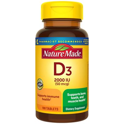 Nature Made Vitamin D3, 100 Tablets - Vitamin D 2000 IU (50 mcg) Helps Support Immune Health - 100 Tablets.,