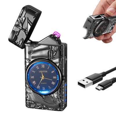 COMANYI Electric Lighter with Plasma Arc, Windproof USB Rechargeable Lighter with Cool Design, Clock Dial, Flashlight, Power Display for Outdoor Daily Use, Gift for Men Women (Sailboat, Black)