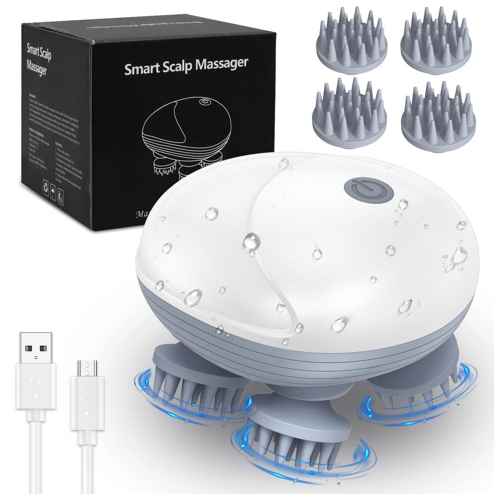 AMIR Upgraded Electric Scalp Massager, Portable Head Massager with Kneading 96 Massage Nodes, Handheld Head Scratcher Massager for Stress Relax and Pain Relief, Ideal Valentines Day Gift for Her/Him