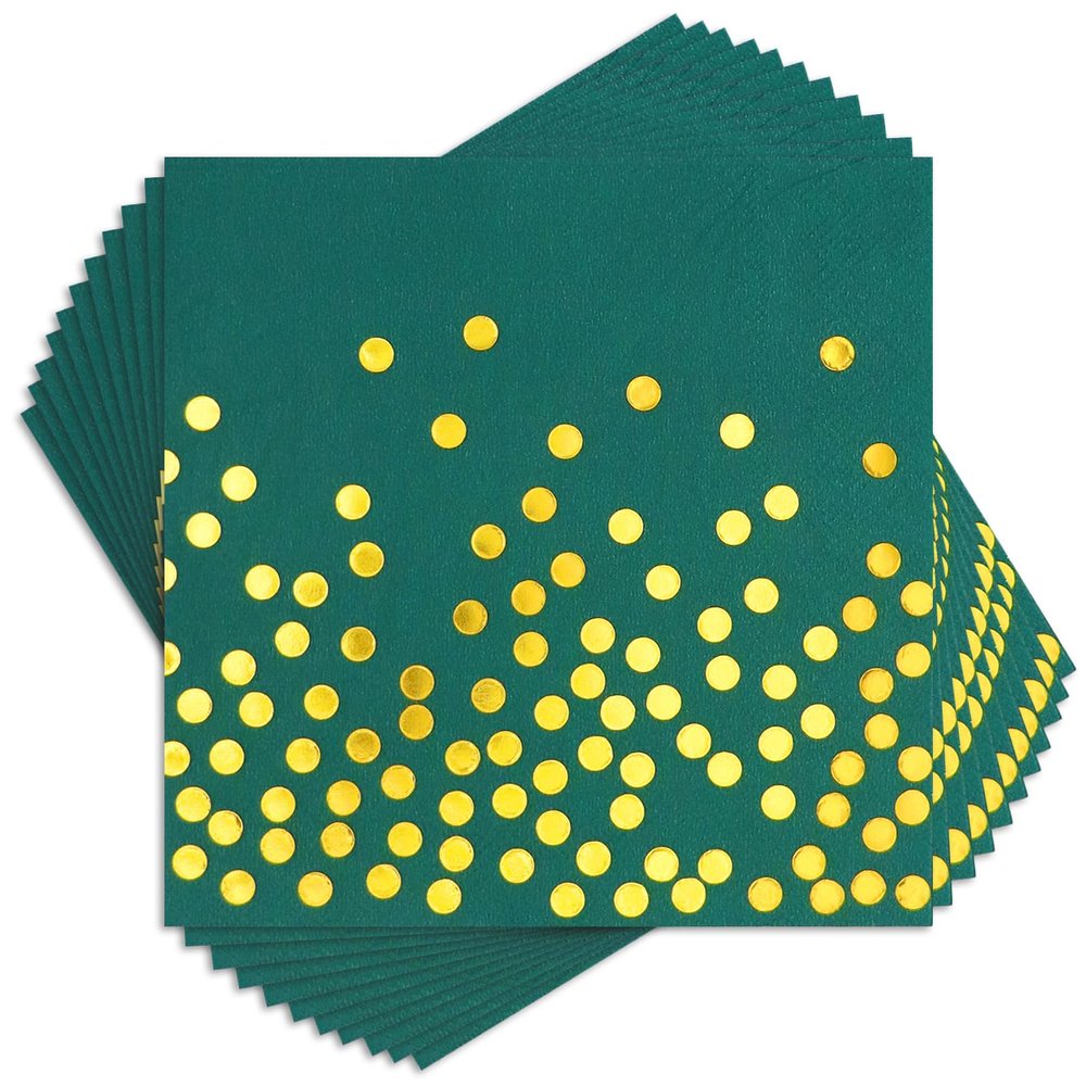 100Pcs Green Cocktail Napkins - Gold Dots Paper Napkins Disposable for Birthday Weddings Graduations Party Supplies