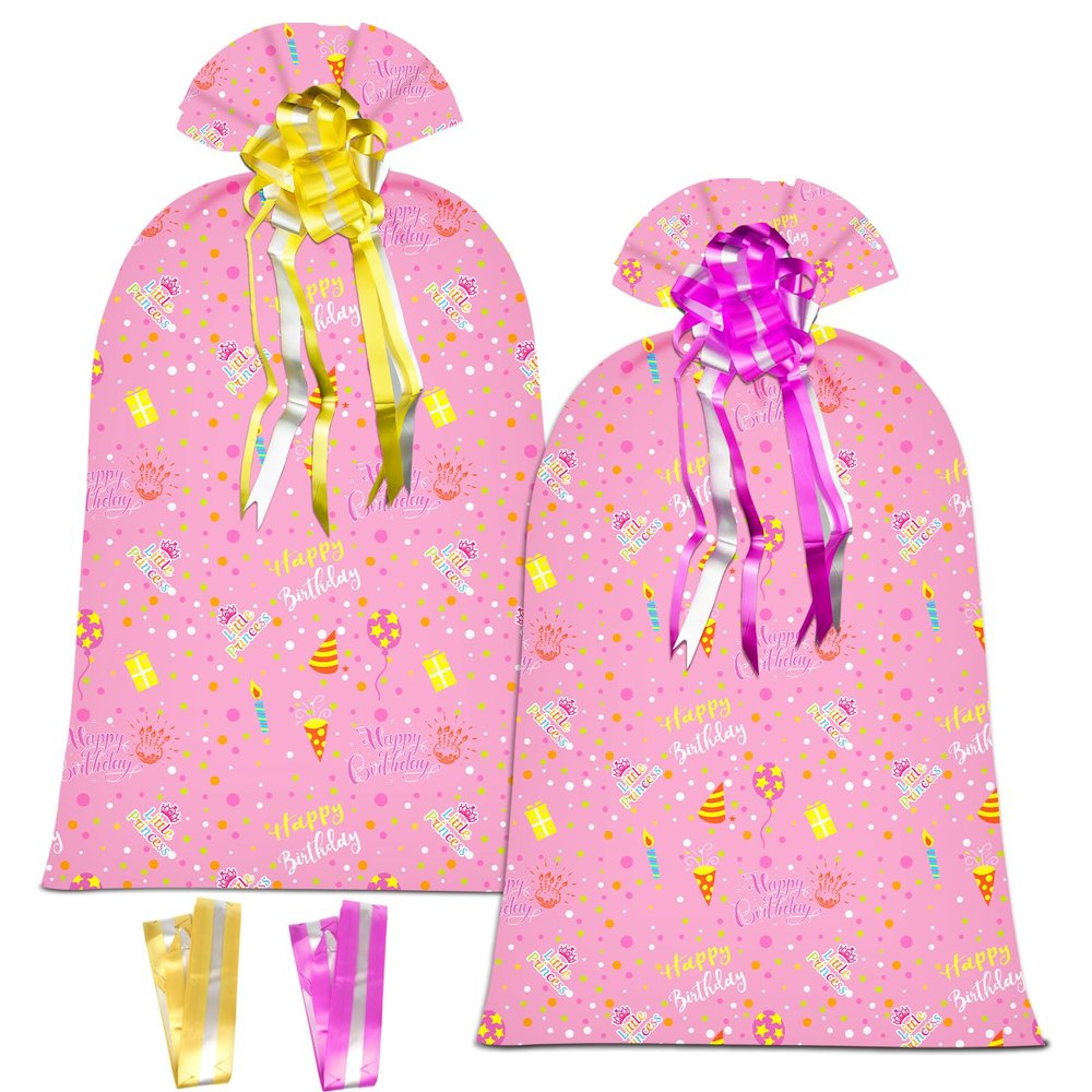 2 Pcs Large Gift Bags Oversized Plastic Storage Bags 48"x 36" with 2 Pcs Pull Bows for Huge Big Birthday Gift Presents Wrapping, Kids Bike Gift Bags, Birthdays, Parties, New Parents Baby Showers
