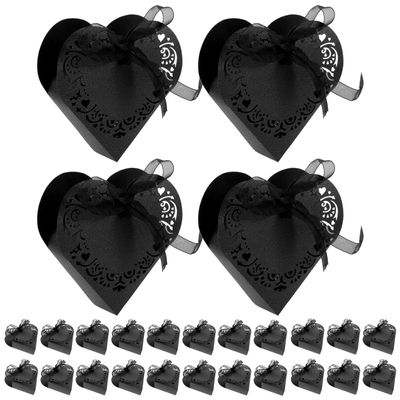 HOMSFOU Wedding Candy Box Set 50Pcs Heart Shaped Hollow Paper Boxes with Ribbons 1.39 Inch Small Favor Boxes for Wedding Party Bridal Shower