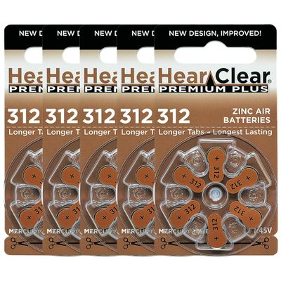 HearClear Size 312 PR41 Hearing Aid Batteries Brown Tab (30 Batteries)