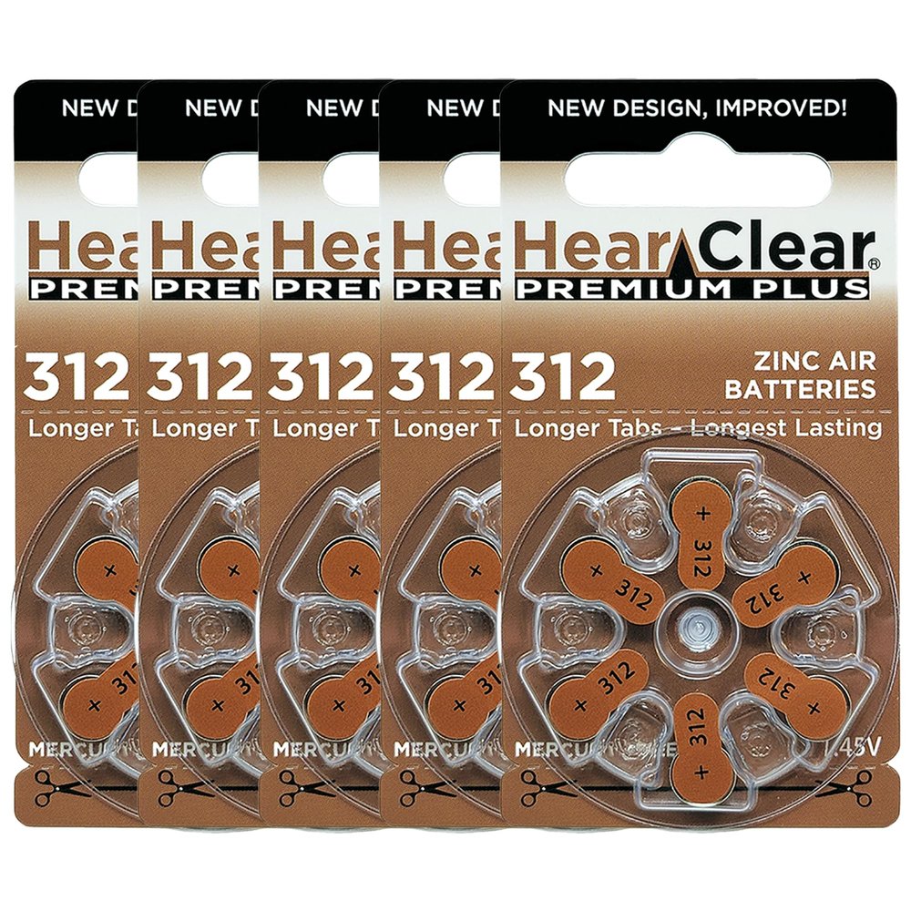 HearClear Size 312 PR41 Hearing Aid Batteries Brown Tab (30 Batteries)