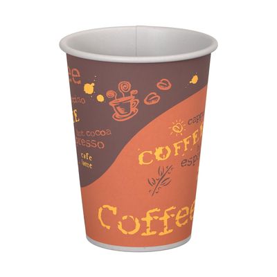 10 oz. Coffee Print Poly Paper Hot Disposable Coffee/Tea Cup - 1000/Case, for Coffeehouse, Cafe, Party, Concert, Club