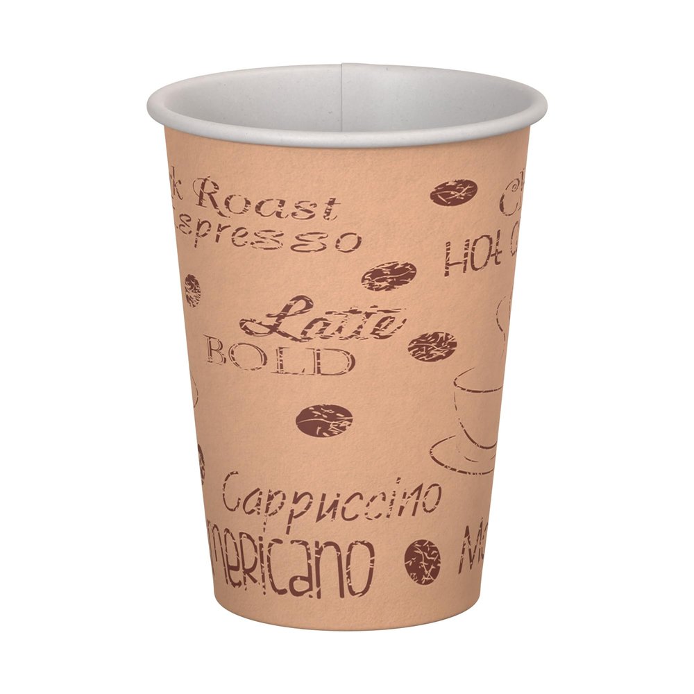 12 oz. Caf Print Poly Paper Hot Disposable Coffee/Tea Cup - 1000/Case, for Coffeehouse, Cafe, Party, Concert, Club