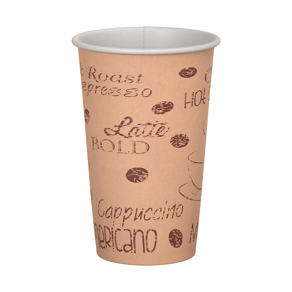 16 oz. Caf Print Poly Paper Hot Disposable Coffee/Tea Cup - 1000/Case, for Coffeehouse, Cafe, Party, Concert, Club