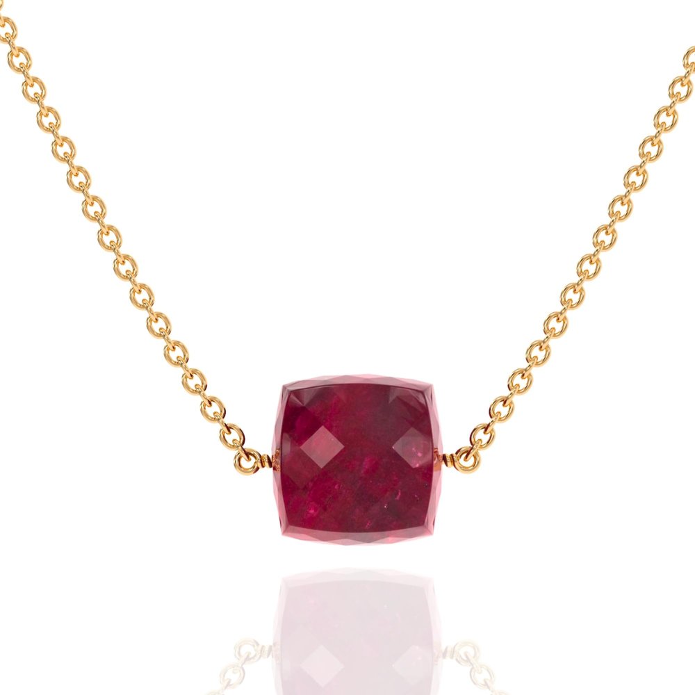 ABSHEL Ruby Necklace for Women, Premium Gold Cube Necklaces for Women - Tarnish Free 18K Gold Vermeil Certified S925 Classic Statement Gold Jewelry for Women - Perfect Mothers Day Gifts for Mom Wife