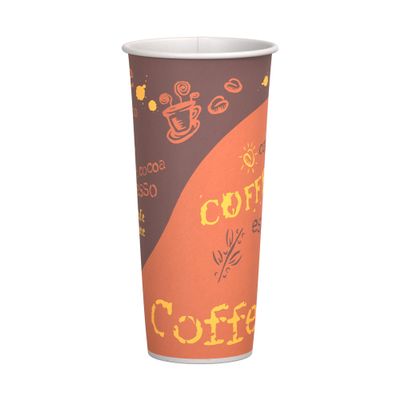 24 oz. Coffee Print Poly Paper Hot Disposable Coffee/Tea Cup - 1000/Case, for Coffeehouse, Cafe, Party, Concert, Club