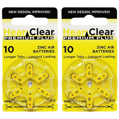 HearClear Size 10 PR230 1.45V Hearing Aid Batteries Yellow Tab (12 Batteries)