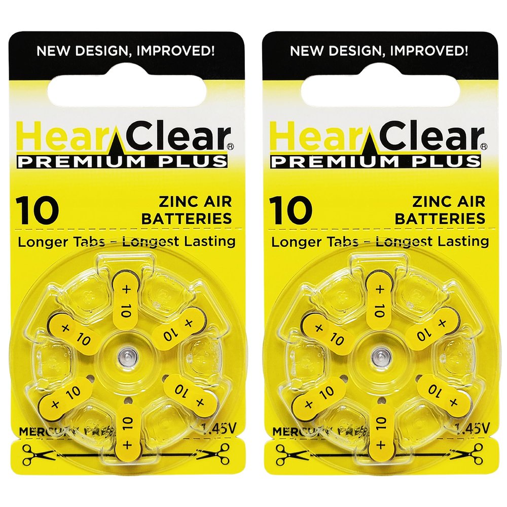 HearClear Size 10 PR230 1.45V Hearing Aid Batteries Yellow Tab (12 Batteries)