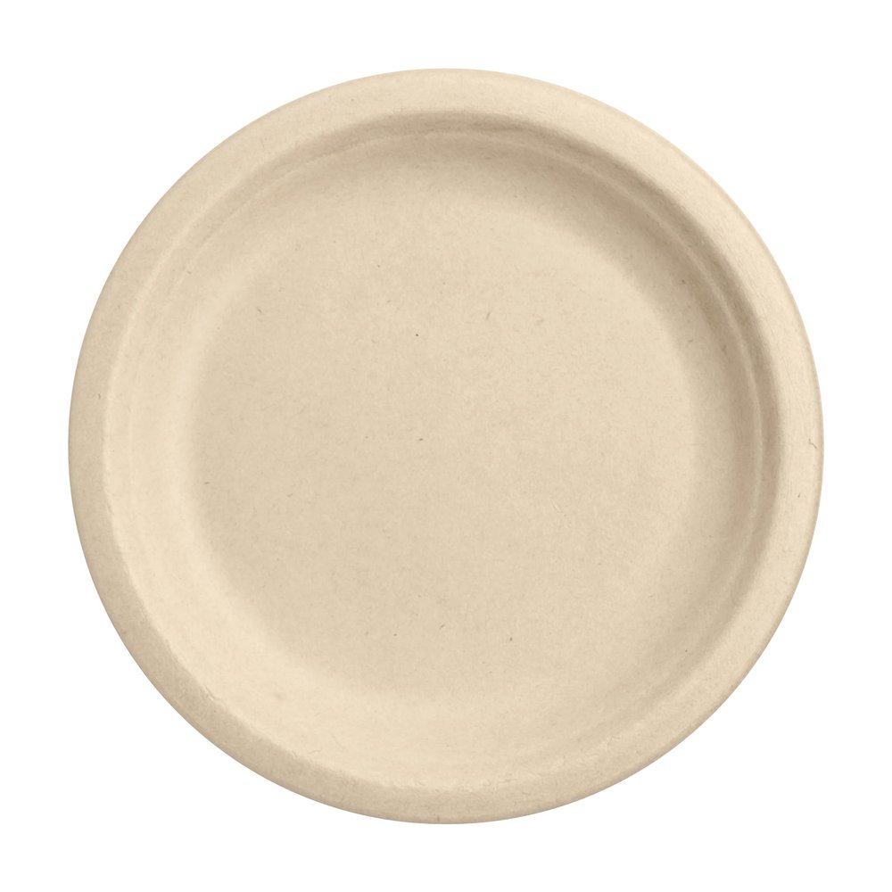 Responsible Products 7 inch Round Plates, Tree-Less Compostable Molded Fiber Round Plates, Extra Strength, Tree-Free and Made Without PFAS, Brown (50 Count)