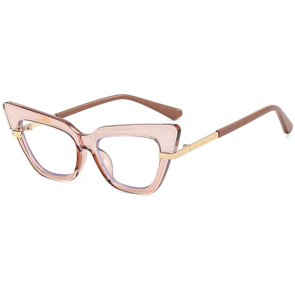 NOVESIXTDAT Presbyopic Glasses Trendy Clear Vision Computer Reader Cat Eye Reading Glasses Anti Blue Light Flat Light Mirror Women (Color : Tea, Size : +0.00)