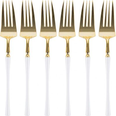 Blue Sky Infinity Flatware Gold & White Dinner Forks - 20 Count | Chic Disposable Plastic Cutlery for Elegant Events and Parties