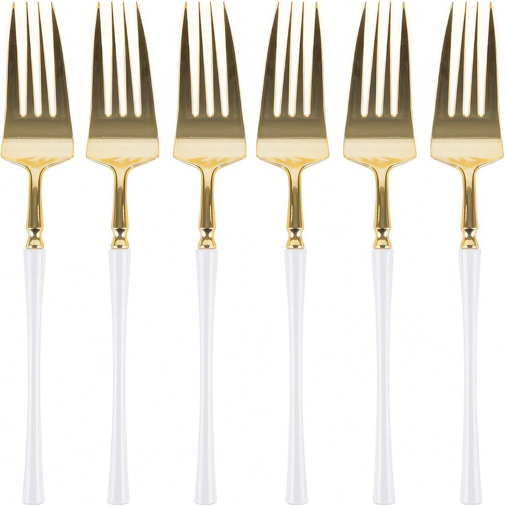 Blue Sky Infinity Flatware Gold & White Dinner Forks - 20 Count | Chic Disposable Plastic Cutlery for Elegant Events and Parties