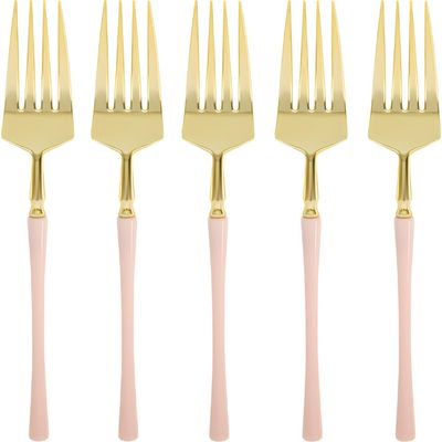 Blue Sky Infinity Flatware Gold & Pink Salad Forks - 20 Count | Luxurious Disposable Plastic Cutlery for Parties and Events