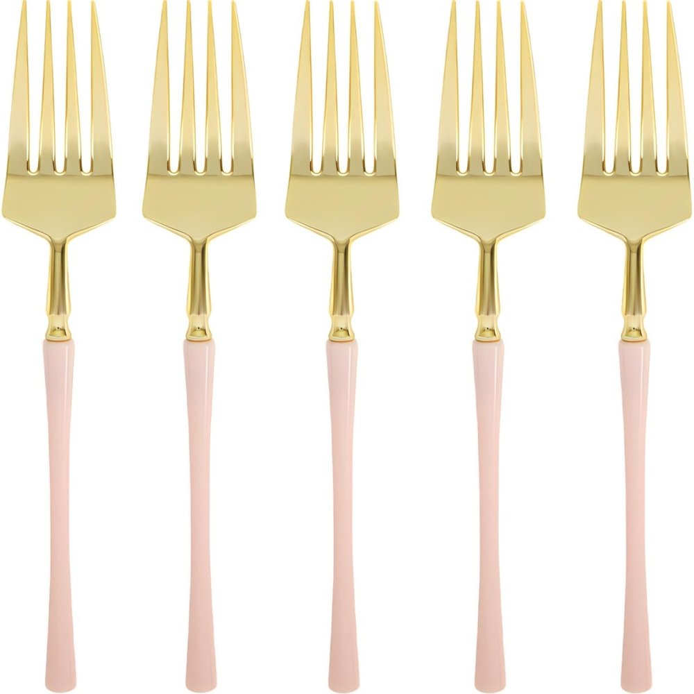 Blue Sky Infinity Flatware Gold & Pink Salad Forks - 20 Count | Luxurious Disposable Plastic Cutlery for Parties and Events