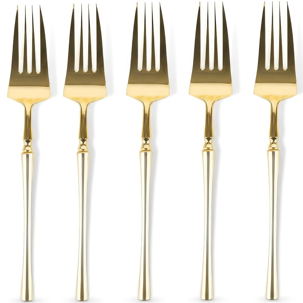 Blue Sky Infinity Flatware Gold Disposable Dinner Forks - 32 Count | Luxurious Premium Plastic Cutlery for Elegant Events & Gatherings