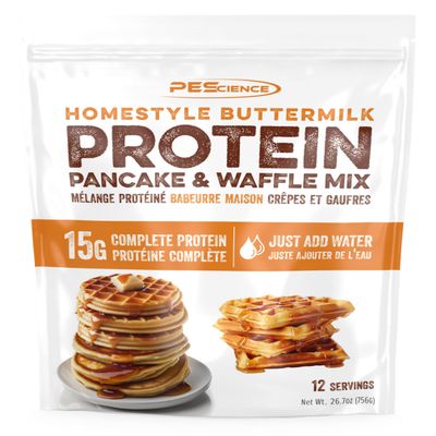PEScience Protein Pancake Mix for Protein Waffles and Pancakes, Just Add Water, Whey and Casein Blend, Amazing Taste and Fluffy Texture - Homestyle Buttermilk, 12 Servings