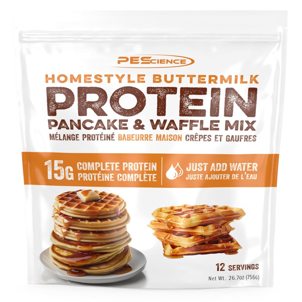 PEScience Protein Pancake Mix for Protein Waffles and Pancakes, Just Add Water, Whey and Casein Blend, Amazing Taste and Fluffy Texture - Homestyle Buttermilk, 12 Servings