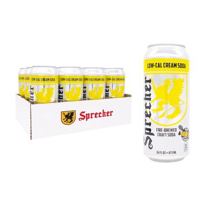 Sprecher Low-Cal Cream Soda 16 fl oz Cans (12 Pack), Fire-Brewed Craft Diet Soda with Real Honey, Handcrafted Reduced Calorie Cream Soda, Caffeine-Free Gourmet Beverage