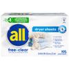 all Fabric Softener Dryer Sheets for Sensitive Skin, Free Clear, 195 Count view 1