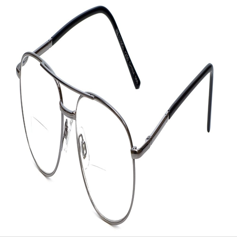Calabria 1110CB Metal Pilot BiFocal Reading Glasses +3.00 Silver Men Women Designer Vintage Bi-Focal Readers Trendy Eyeglass