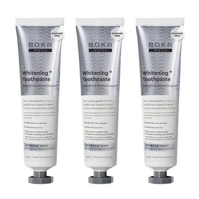 Boka Fluoride Free Toothpaste, Nano Hydroxyapatite Toothpaste, Appropriate for Sensitive Teeth, for Adult, Kids Oral Care - Whitening* Refresh Mint, 4 Fl Oz 3Pk US Manufactured