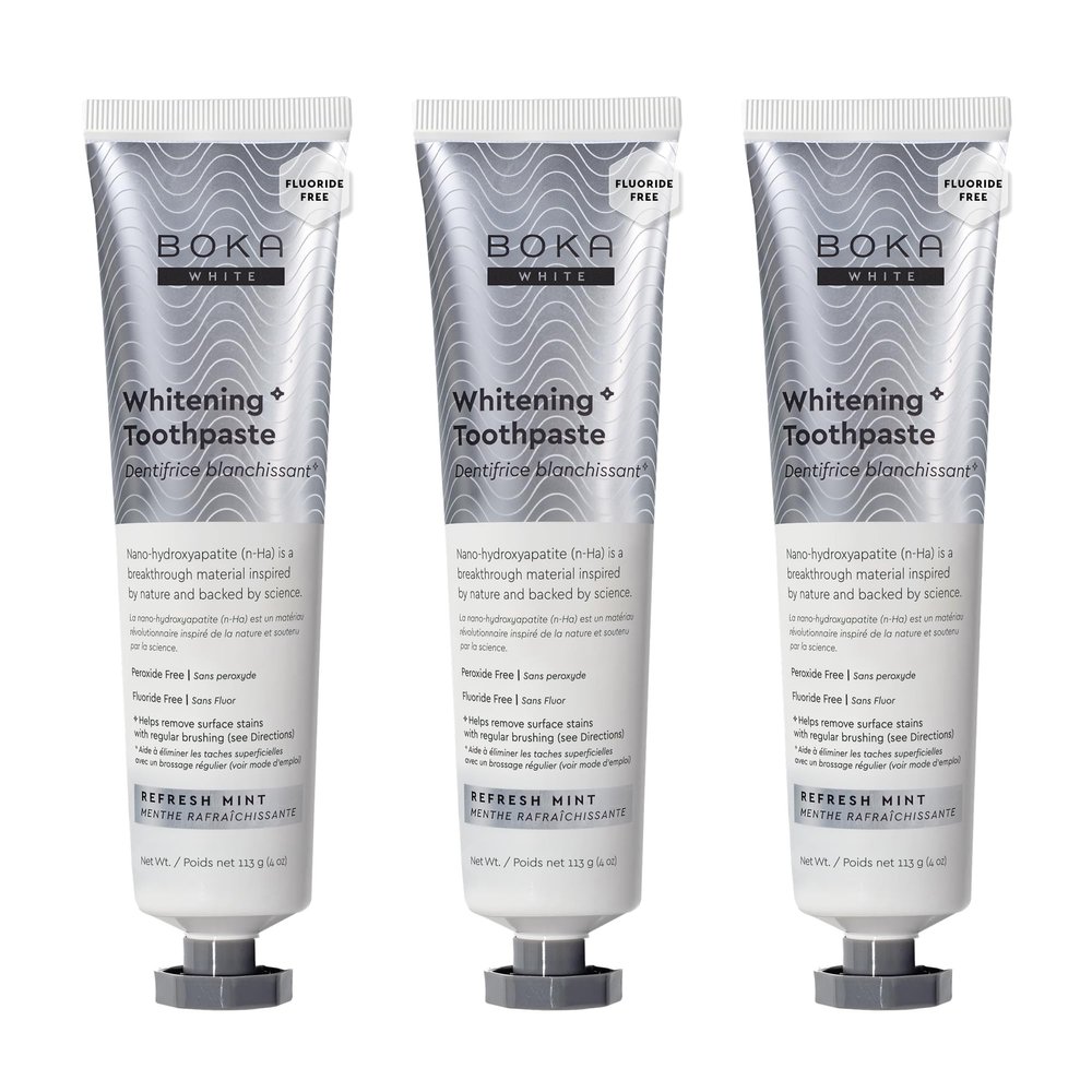 Boka Fluoride Free Toothpaste, Nano Hydroxyapatite Toothpaste, Appropriate for Sensitive Teeth, for Adult, Kids Oral Care - Whitening* Refresh Mint, 4 Fl Oz 3Pk US Manufactured