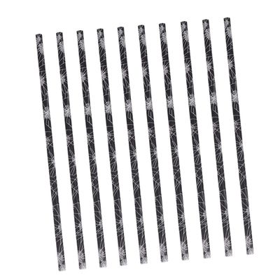 BESTOYARD 50 Pcs 2 Packages Halloween Straws Black Trim Coffee Decor Orange Decor Jumbo Long Straws Paper Straws Halloween Party Straws Paper Drinking Straws Disposable Decoration Milk Props