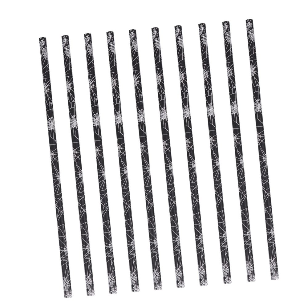 BESTOYARD 50 Pcs 2 Packages Halloween Straws Black Trim Coffee Decor Orange Decor Jumbo Long Straws Paper Straws Halloween Party Straws Paper Drinking Straws Disposable Decoration Milk Props