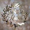 Personalized Wedding Cake Topper with Laurel Wreath,Initial Monogram Birthday Cake Topper, Calligraphy Engagement Cake Topper, Anniversary Wedding Party Decoration. view 1